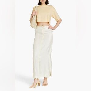 LOULOU STUDIO GUPO CROPPED PIMA COTTON T SHIRT BUTTER YELLOW PASTEL